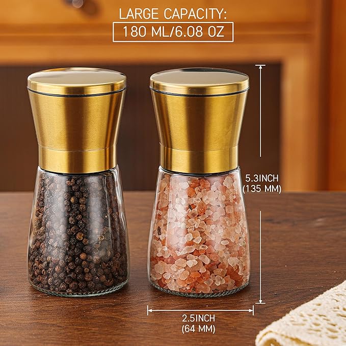 DAVIMADE Premium 2pk Gold Salt and Pepper Grinder Set, Manual Grinder - Image 2