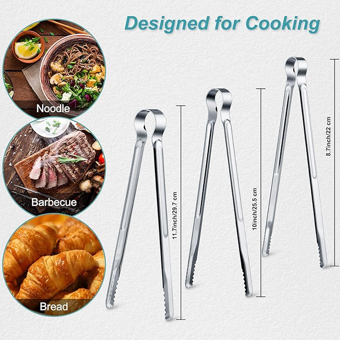 Chengu 3 Pieces 8.7 Inch, 11.7inch Kitchen Tongs Set Stainless Steel Tongs - Image 2