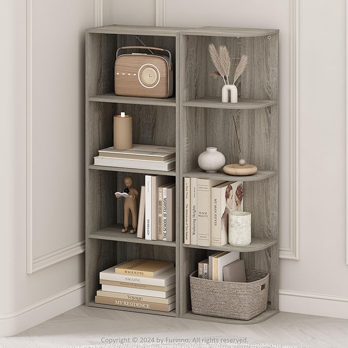 Furinno Reed Corner Shelf, 4-Tier Corner Bookshelf, Book Shelf, Corner Shelves - Image 2