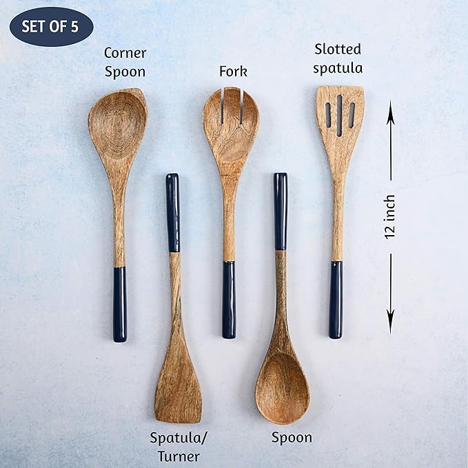 Folkulture Wooden Spoons for Cooking | 12" Premium Acacia Wooden Utensil Set of - Image 2