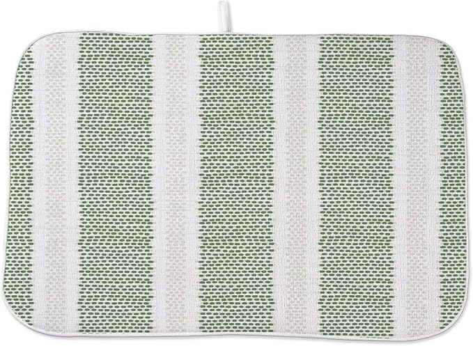 Boho Sage Green Dish Drying Mat 18 x 24 inch Modern Geometry Polka Dot Striped by AEIOAE