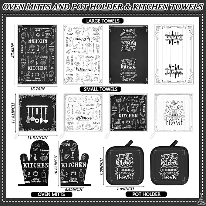 Bencailor 12 Pcs Farmhouse Kitchen Decor and Accessories Sets 4 Black and White - Image 3