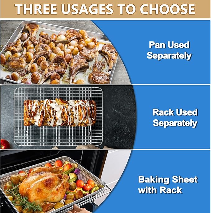 P&P CHEF 17.5 + 16 + 10.4 Inch Baking Sheet and Rack Set, Stainless Steel - Image 4