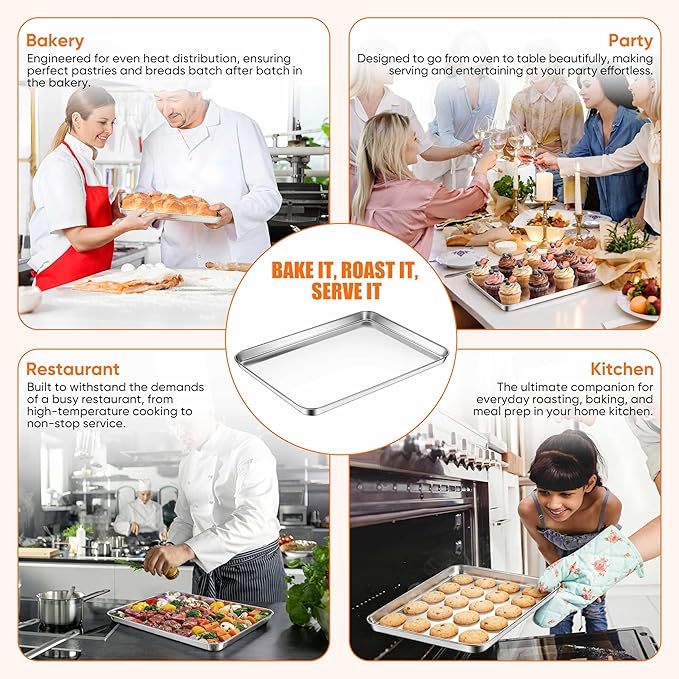 LIANYU 2 Pack Stainless Steel Cookie Sheet Pans, Commercial Grade Baking Sheet - Image 7