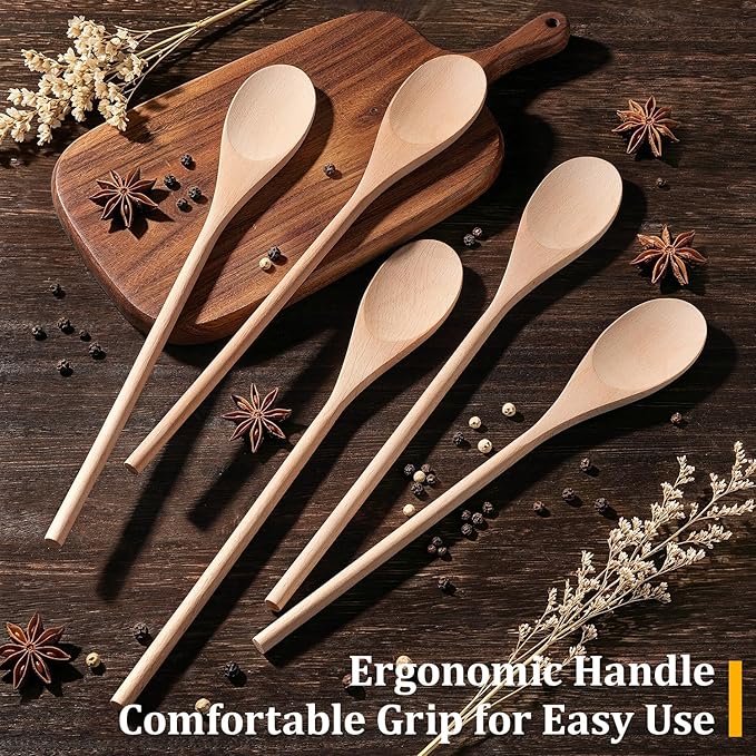 Cooking Wooden Spoons, MORGLES 14-Inch Serving Spoons - Image 5