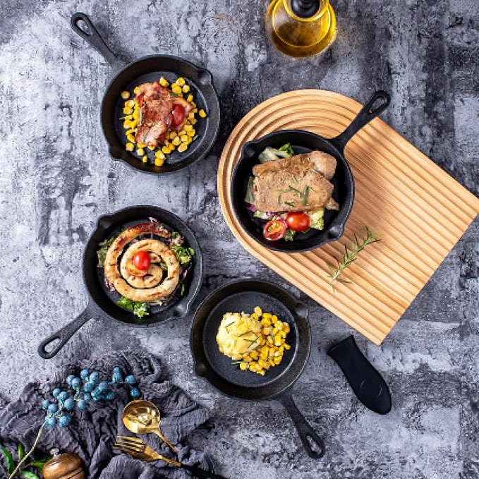 Bruntmor Cast Iron Frying Pan Set of 4-6x4 Inch Black Pre-Seasoned Skillets - Image 4