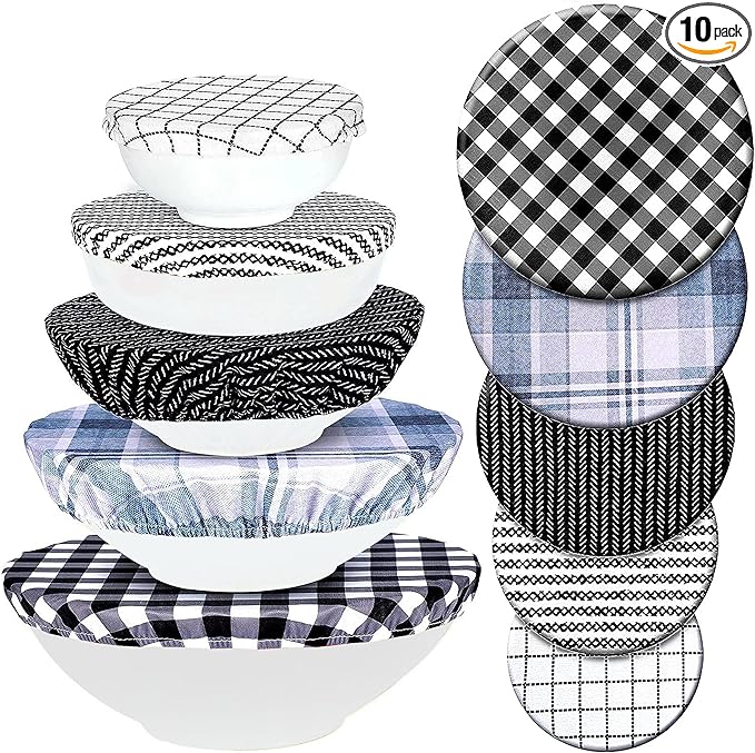 10Pcs Reusable Bowl Covers In 5 Size, Stretch Cloth Fabric Dish Cover Kitchen by CGFOXUO