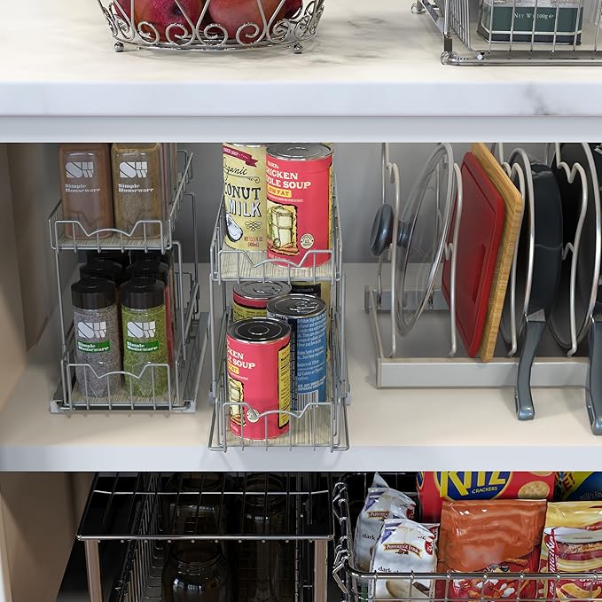 Simple Houseware 2-Tier Spice Rack Slide Out Wire Basket Drawer Organizer - Image 2