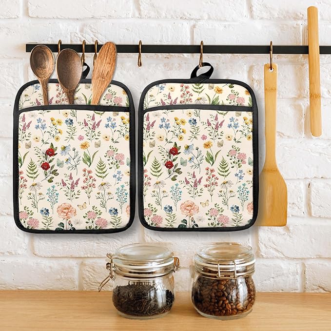 Beige Floral Botanical Pot Holders - Image 3