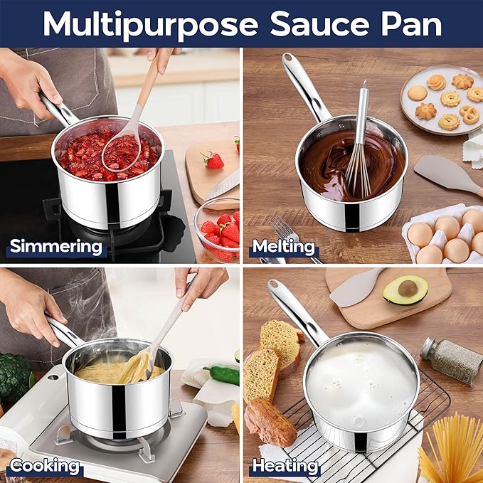 LIANYU 3 qt Saucepan, Stainless Steel Sauce Milk Pan - Image 5