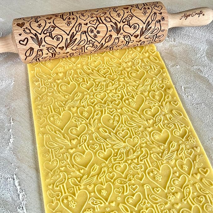 LOVE BIRDS Embossing Rolling Pin – Laser Engraved Dough Roller - Image 4