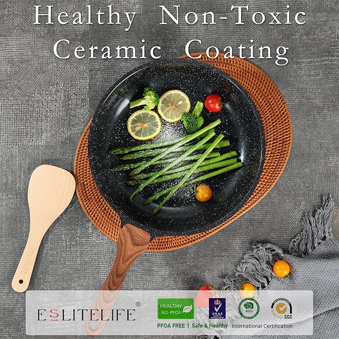 ESLITE LIFE Nonstick Ceramic Frying Pans Skillets Set, Non-Toxic Egg Omelette - Image 3