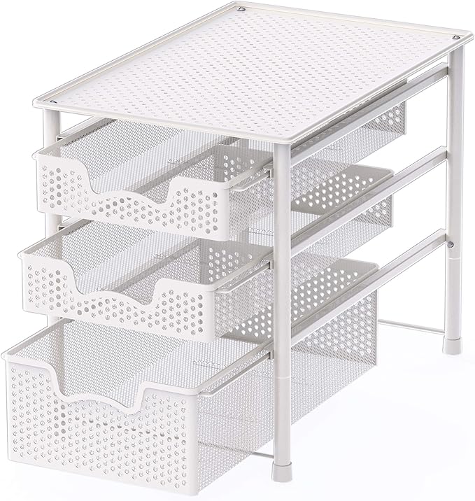 Simple Houseware 3 Tier White Alloy Steel Sliding Basket Organizer Drawer - Image 3