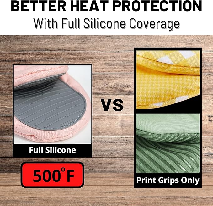 Pink Silicone Oven Mitts & Pot Holders Set - Image 4