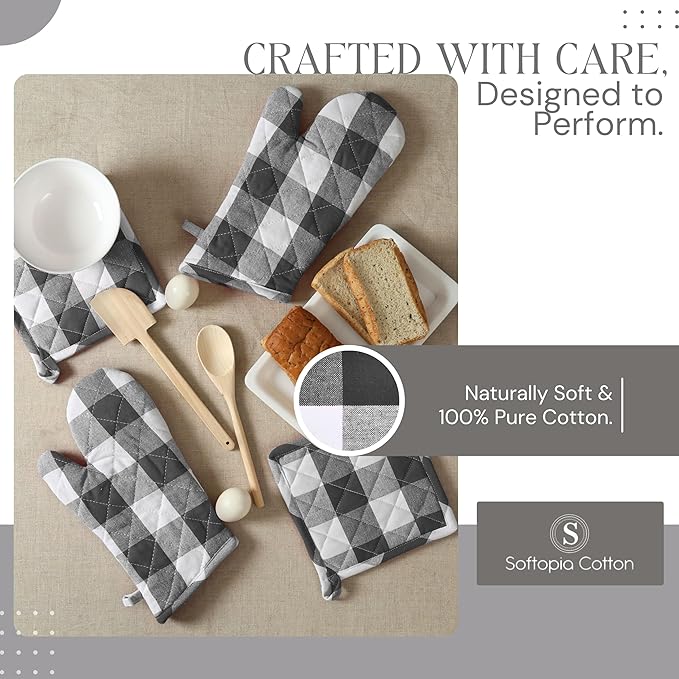 Oven Mitt & Pot Holder Buffalo Plaid Check 100% Cotton Heat Resistant Oven - Image 4
