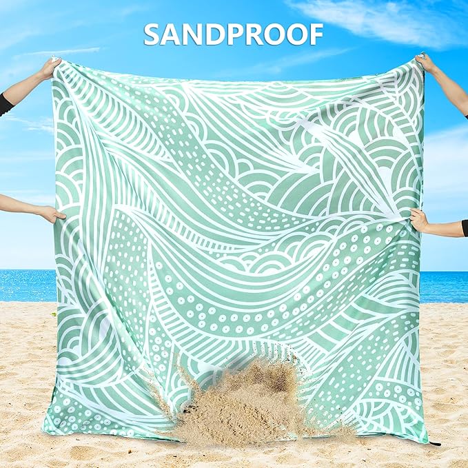 WIWIGO Beach Blanket Waterproof Sandproof Beach Mat 79" X 83"/10'x9'for 2-8 - Image 2