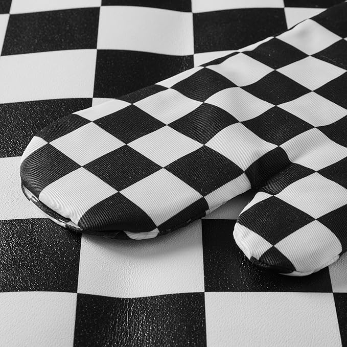 Ohocut Black and White Checkered Oven Mitts Heat Resistant, Vintage Retro - Image 6