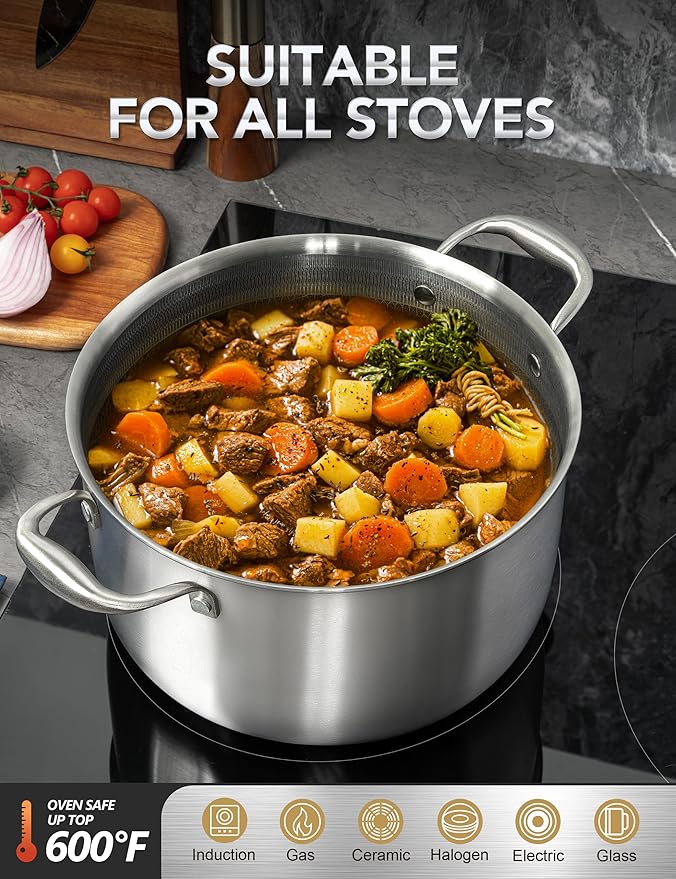 MICHELANGELO Tri-ply Stainless Steel Stock Pot, 8-Quart Stockpot - Image 3