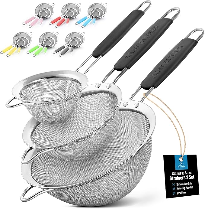 Zulay Kitchen Premium Stainless Steel Fine Mesh Strainer Set by ZulayKitchen