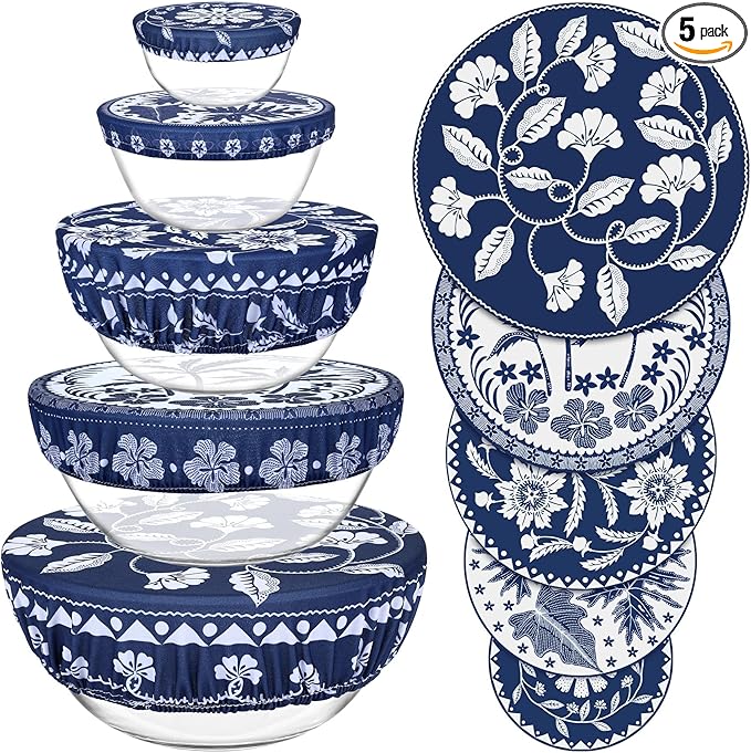 5 Pieces Bowl Covers Reusable, 5 Size Elastic Cloth Bowl Covers by Revahope