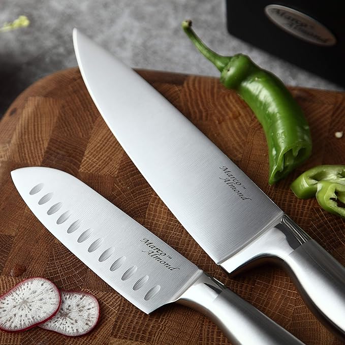 Marco Almond® Knife Set with Block KYA28, 14 Pieces Stainless Steel Chef - Image 4