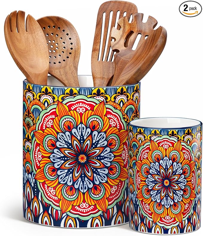 vancasso SIMI Utensil Holder, 7.3"+5.5" Porcelain Kitchen Utensil Holder by vancasso