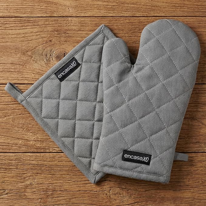 Encasa XO Heat Resistant 100% Cotton Oven Glove & Potholder Set by EncasaXO