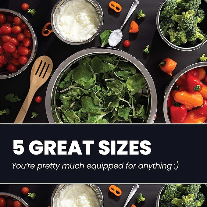 WHYSKO Stainless Steel Mixing Bowl Set, 10 Piece Stainless Steel Mixing Bowls - Image 6