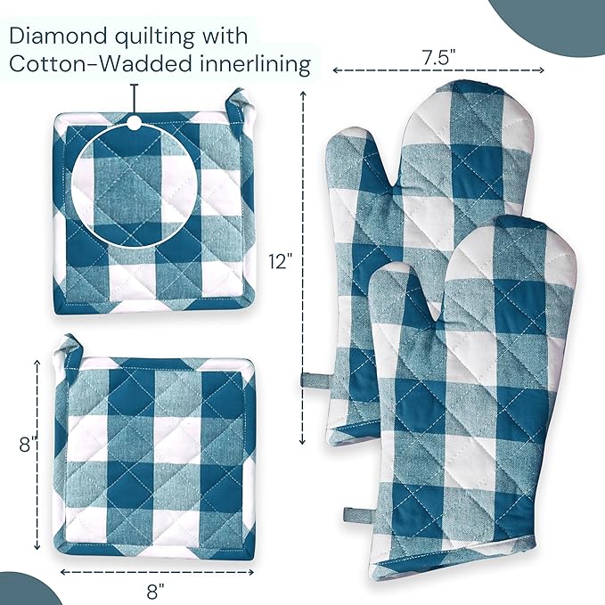Oven Mitt & Pot Holder Buffalo Plaid Check 100% Cotton Heat Resistant Oven - Image 4