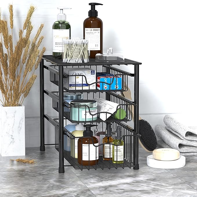 Simple Houseware Stackable 3 Tier Sliding Basket Organizer Drawer - Image 6