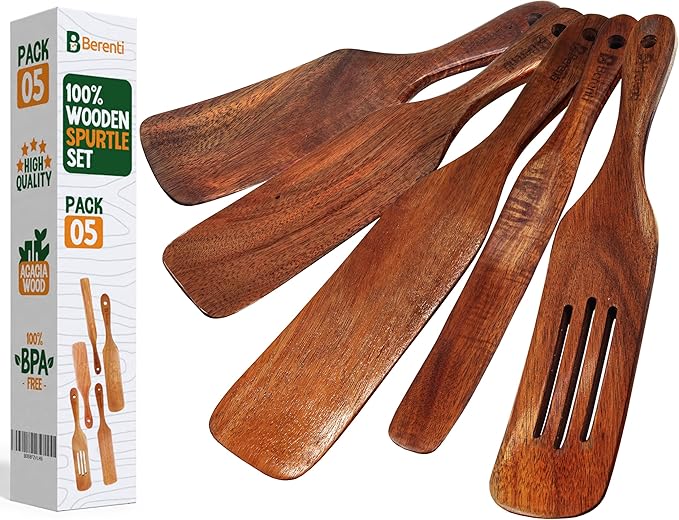 5-Piece Wooden Spurtle Set – Acacia Wood Kitchen Tools - Image 9