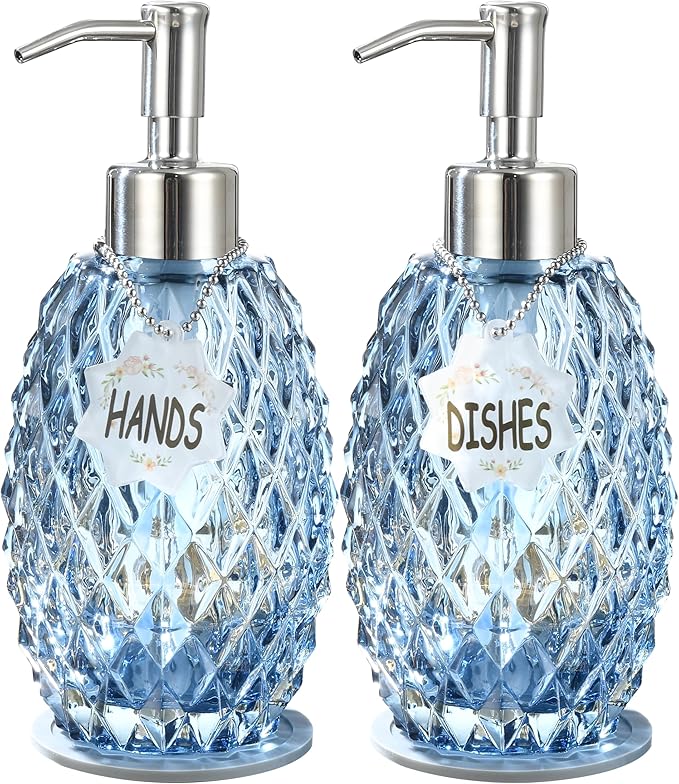 MALACHI Soap Dispenser Set, Crystal-Textured Diamond Glass by MALACHI