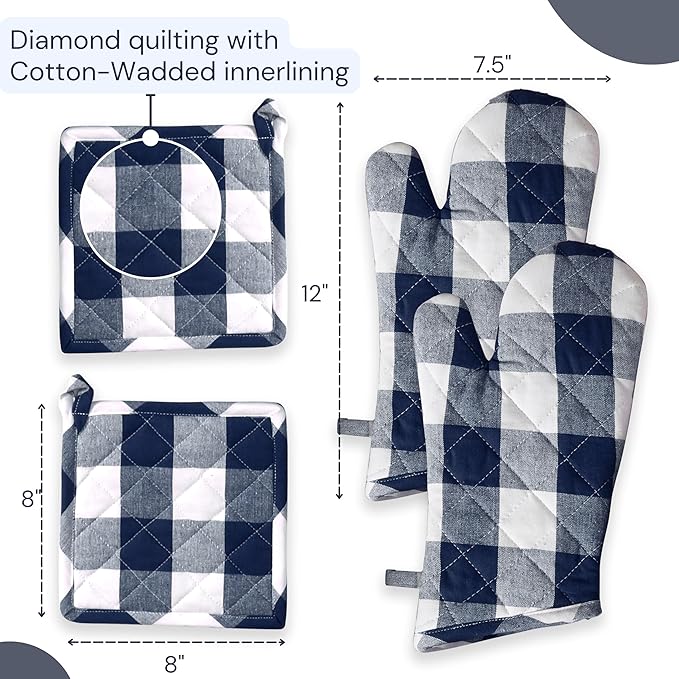 Oven Mitt & Pot Holder Buffalo Plaid Check 100% Cotton Heat Resistant Oven - Image 6