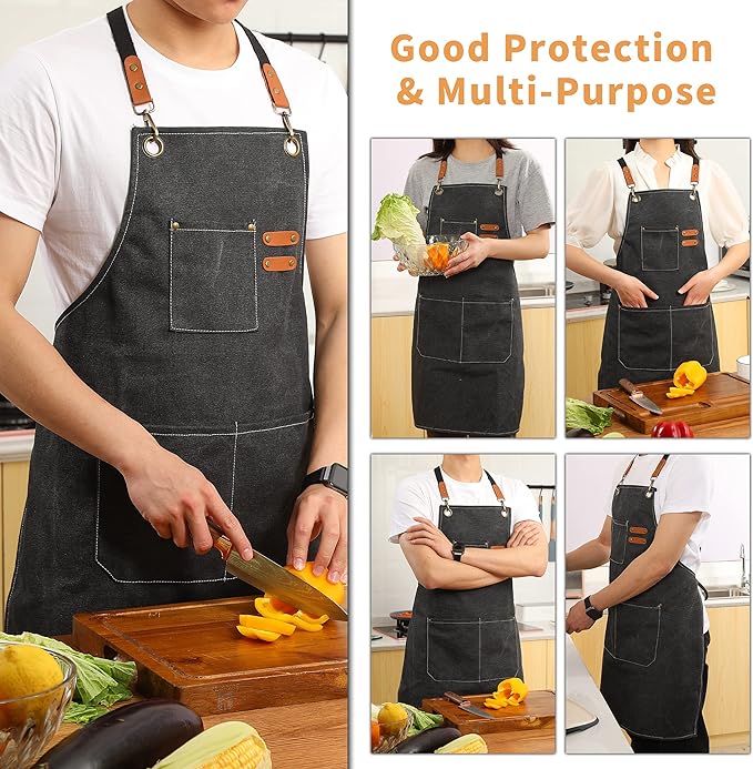 Tosewever Canvas Cross Back Chef Cotton Aprons - Image 5