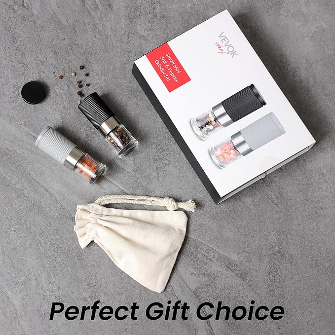 Mini Salt and Pepper Grinder Set, Small Tiny Adjustable Coarseness Ceramic Salt - Image 6