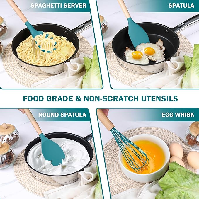 Herogo 8 Pcs Non-Stick Silicone Kitchen Utensils Set, Heat-Resistant Food-Grade - Image 4