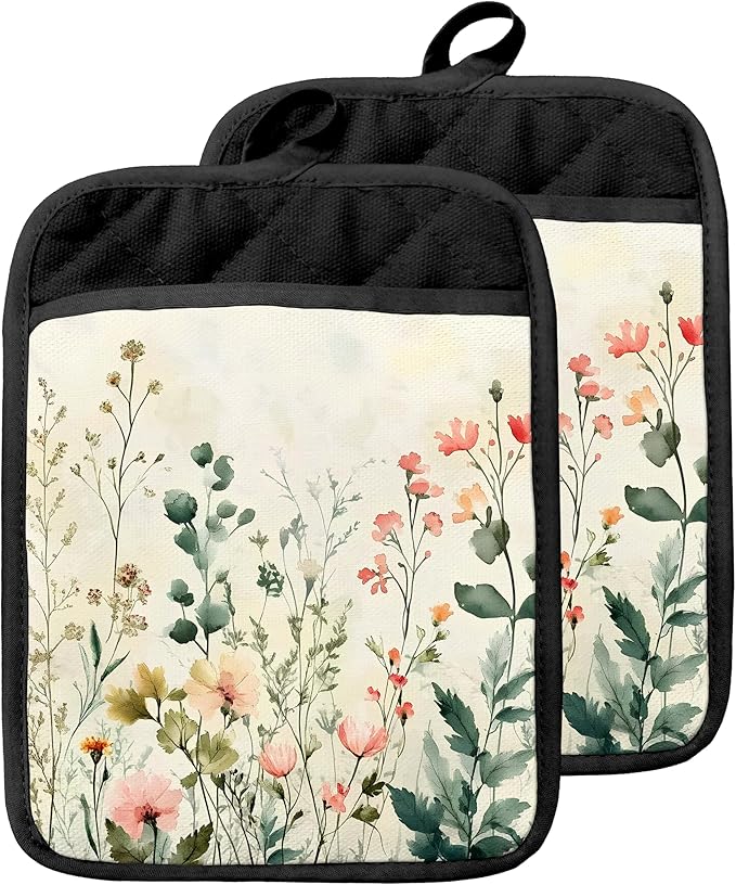 Watercolor Rustic Floral Pot Holders by Unknown