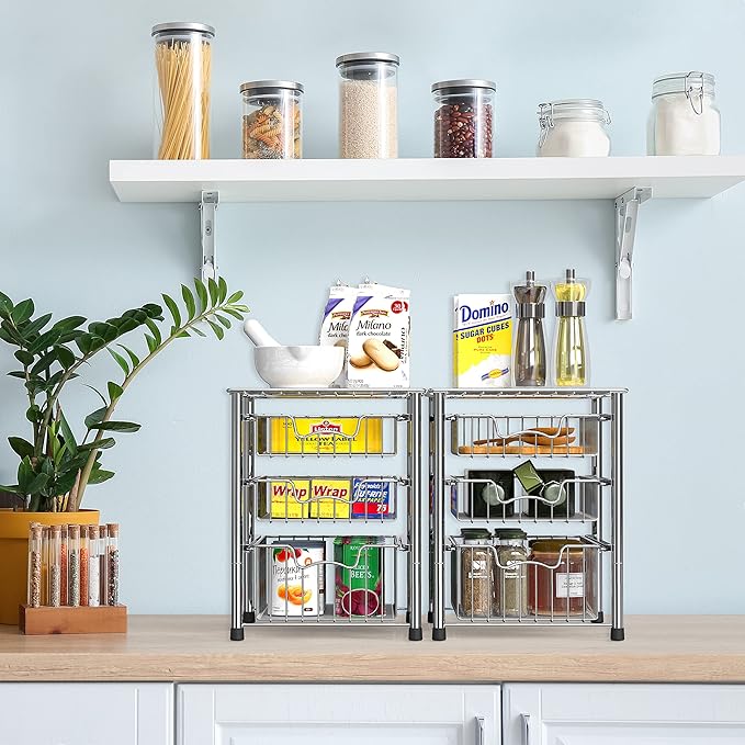 Simple Houseware Stackable 3 Tier Sliding Basket Organizer Drawer - Image 2