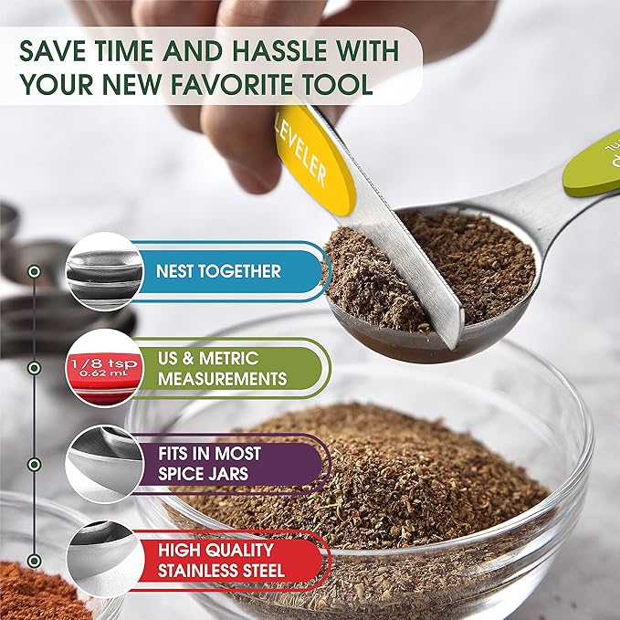 Spring Chef Multicolor Stainless Steel Magnetic Measuring Spoons Set of 8 - Image 5