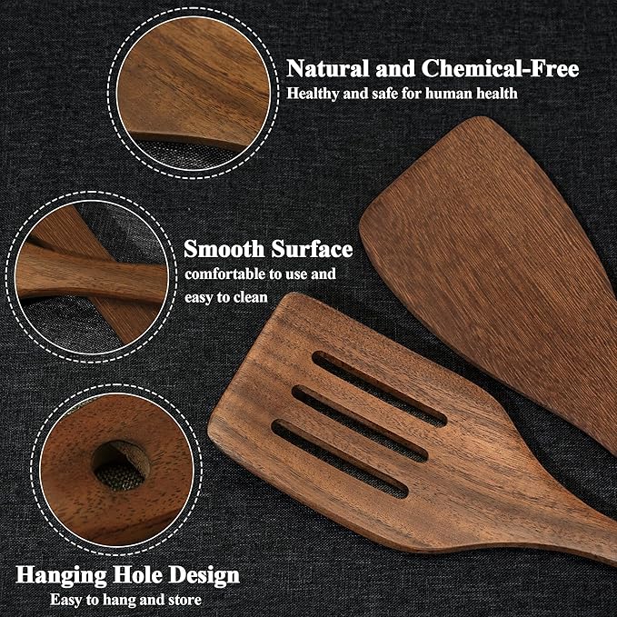 Wooden Spatula Nonstick Turner Acacia Wood, Ideal Cookware Utensils - Image 2