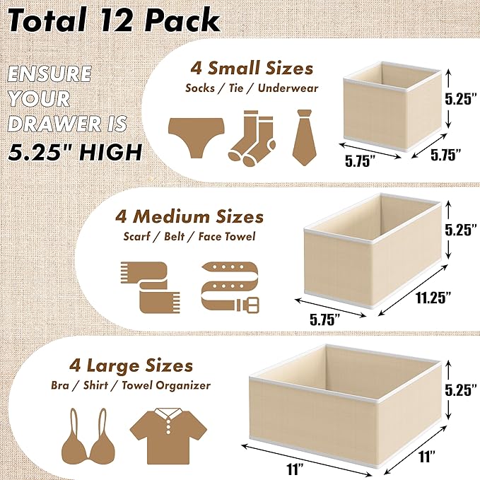 Simple Houseware Foldable Drawer Organizer Set of 12, Onesies – Closet & - Image 2