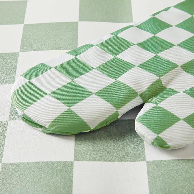 Ohocut Green Checkered Oven Mitts Heat Resistant, Vintage Retro Checkerboard - Image 6