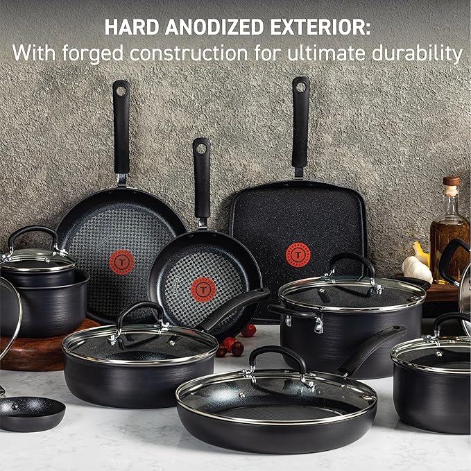 T-fal Ultimate Hard Anodized Nonstick Cookware Set 12 Piece, Oven Broiler Safe - Image 3