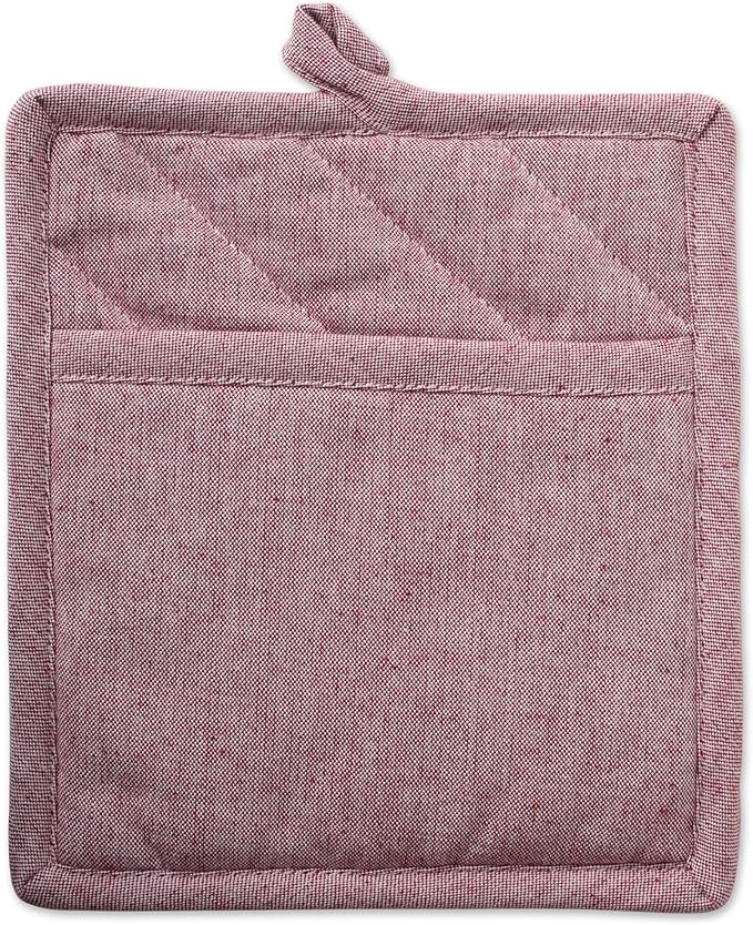 DII 100% Cotton Solid Chambray Kitchen Set, Potholders, Barn Red, 2 Piece - Image 2