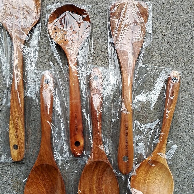 6-Piece Teak Wooden Kitchen Utensil Set – Heat Resistant, heat resistant - Image 2