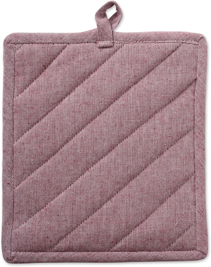 DII 100% Cotton Solid Chambray Kitchen Set, Potholders, Barn Red, 2 Piece - Image 3