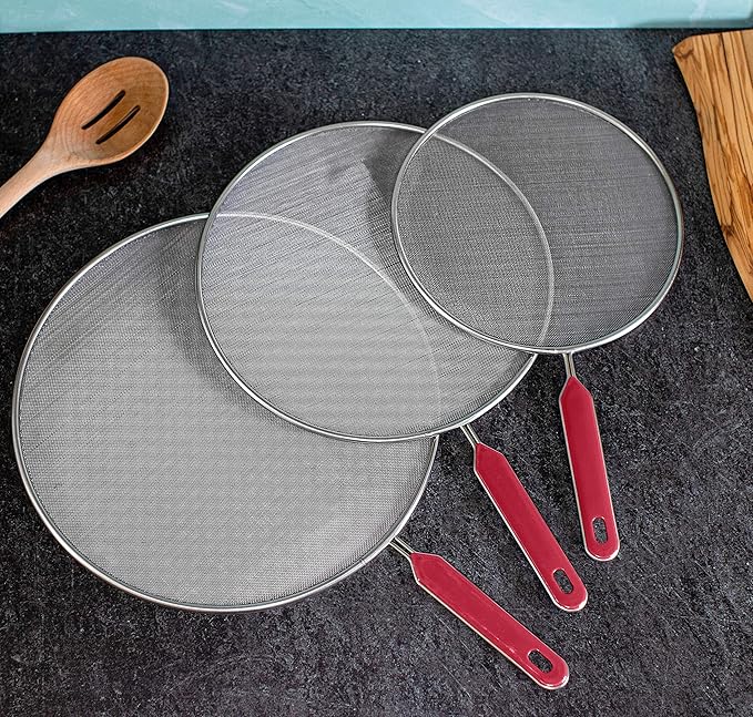 Grease Splatter Screen For Frying Pan Cooking Set of 3 Fine Mesh Iron Skillet - Image 2