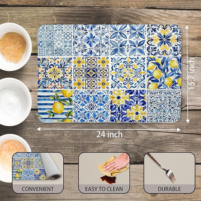 Mediterranean Tiles Dish Drying Mat, Vintage Azulejo Absorbent Dish Drying Mats - Image 3